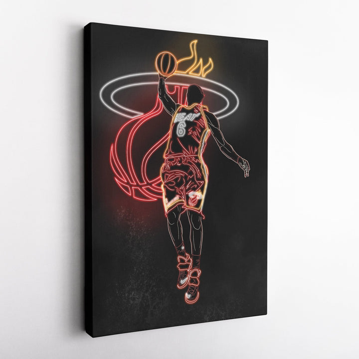 LeBron James Neon Canvas Art | Heat Wall Decor - CanvasNeon