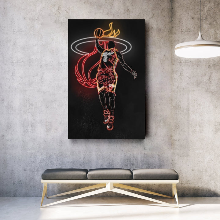 LeBron James Neon Canvas Art | Heat Wall Decor - CanvasNeon