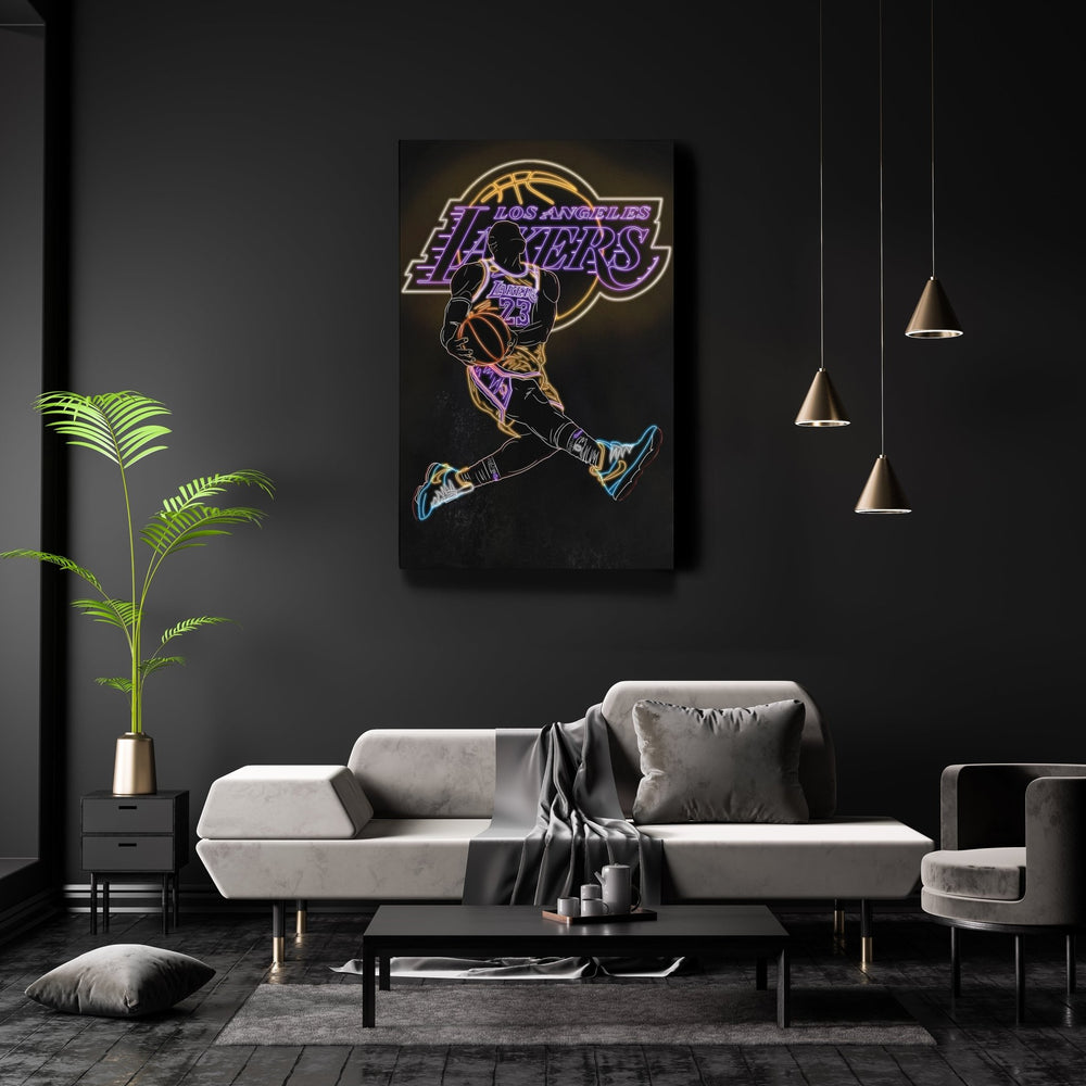 LeBron James Neon Canvas Art | Lakers Wall Decor - CanvasNeon