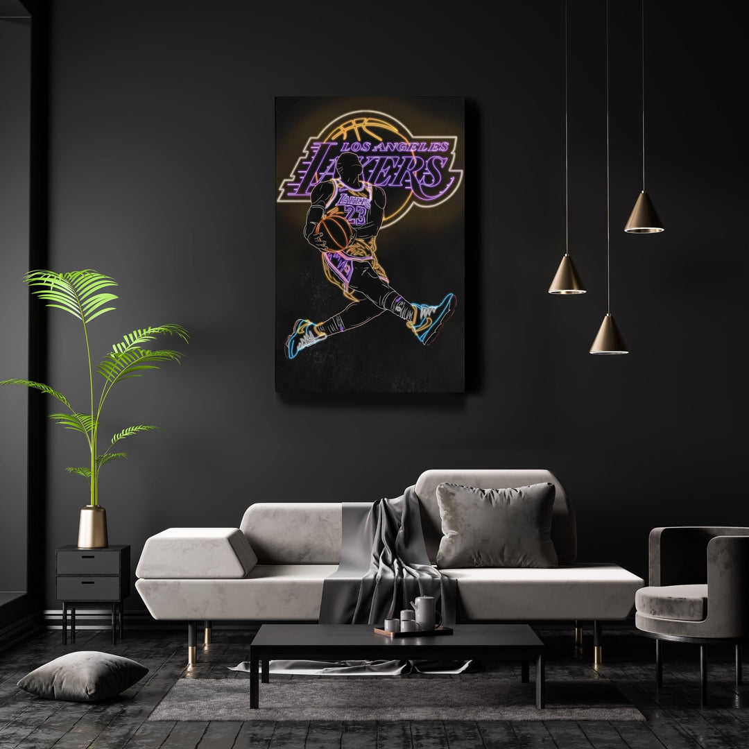 LeBron James Neon Canvas Art | Lakers Wall Decor - CanvasNeon