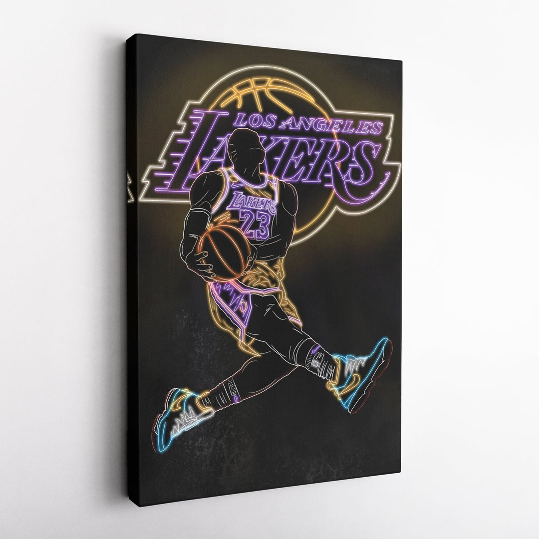 LeBron James Neon Canvas Art | Lakers Wall Decor - CanvasNeon