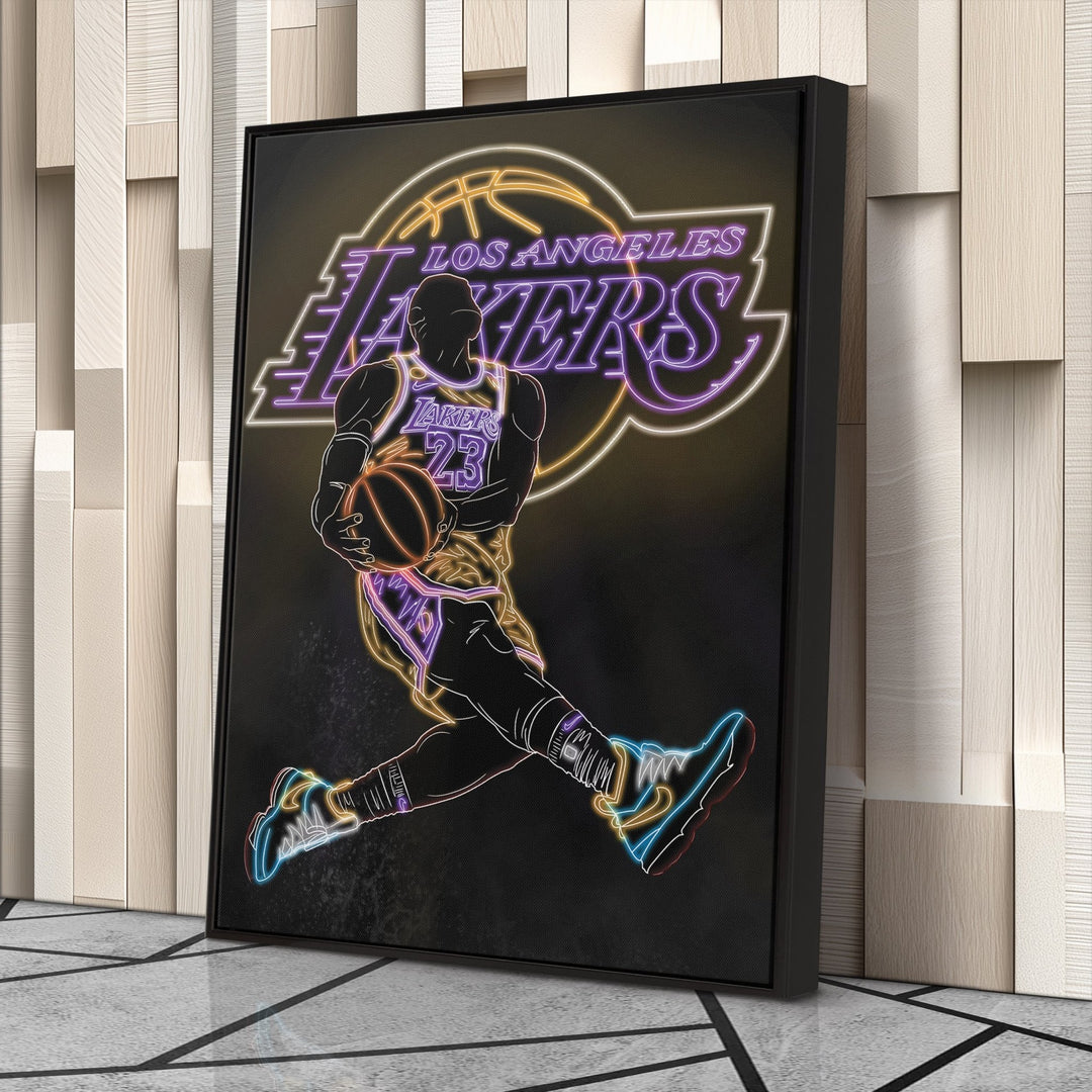 LeBron James Neon Canvas Art | Lakers Wall Decor - CanvasNeon