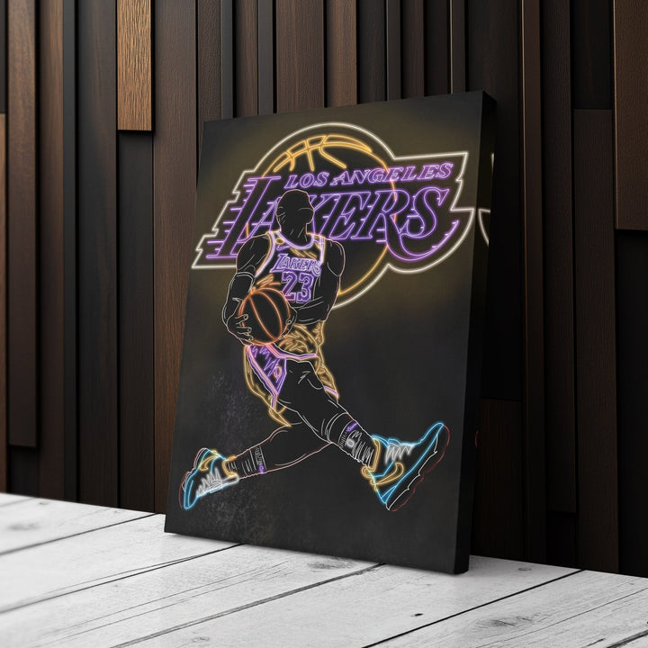 LeBron James Neon Canvas Art | Lakers Wall Decor - CanvasNeon