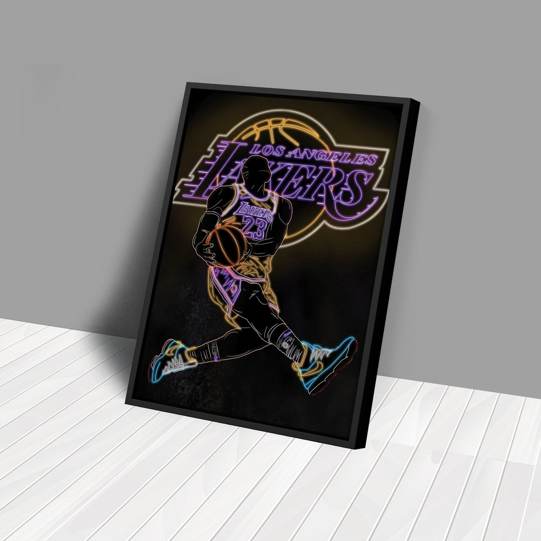 LeBron James Neon Canvas Art | Lakers Wall Decor - CanvasNeon