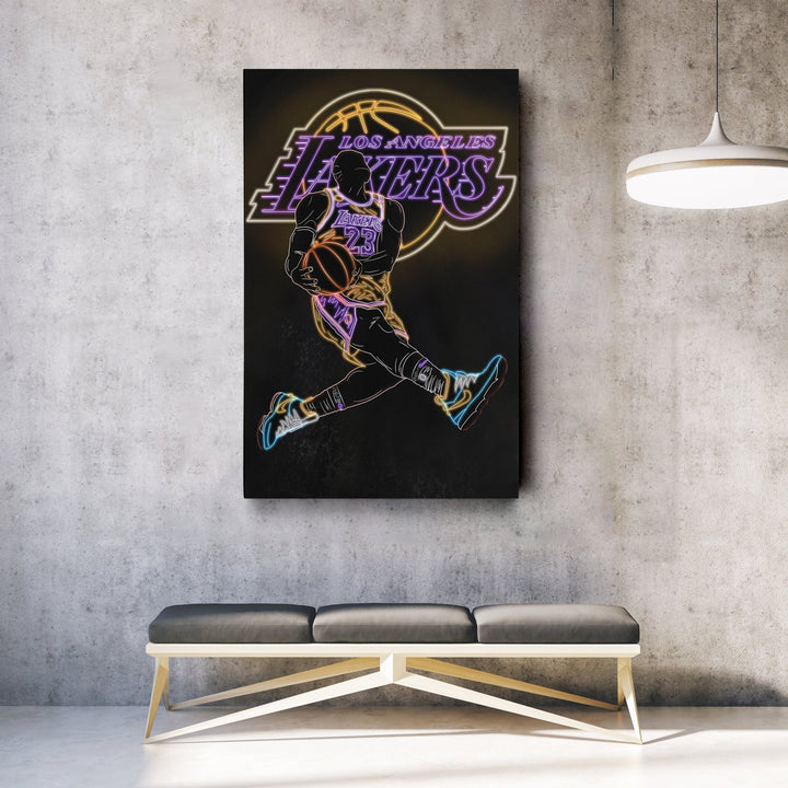 LeBron James Neon Canvas Art | Lakers Wall Decor - CanvasNeon