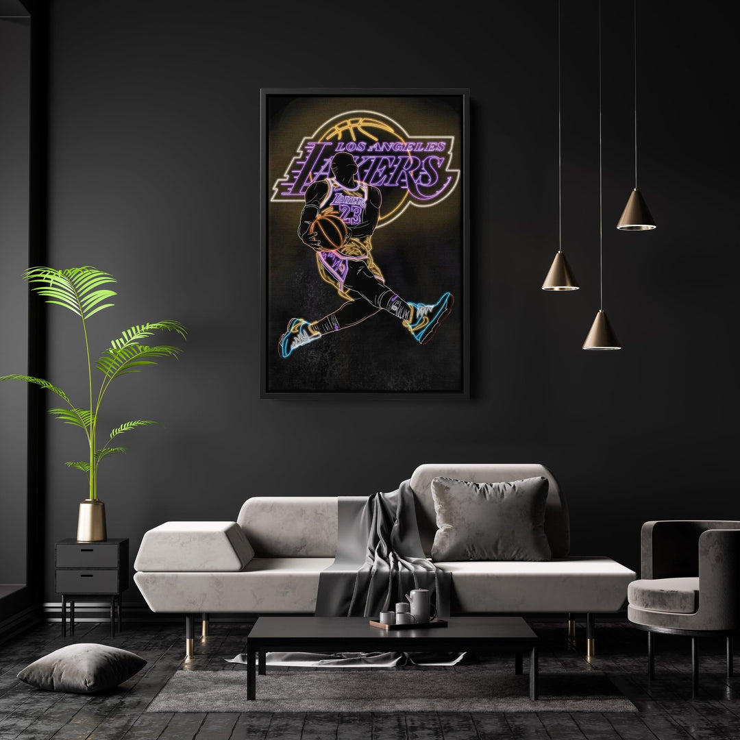 LeBron James Neon Canvas Art | Lakers Wall Decor - CanvasNeon