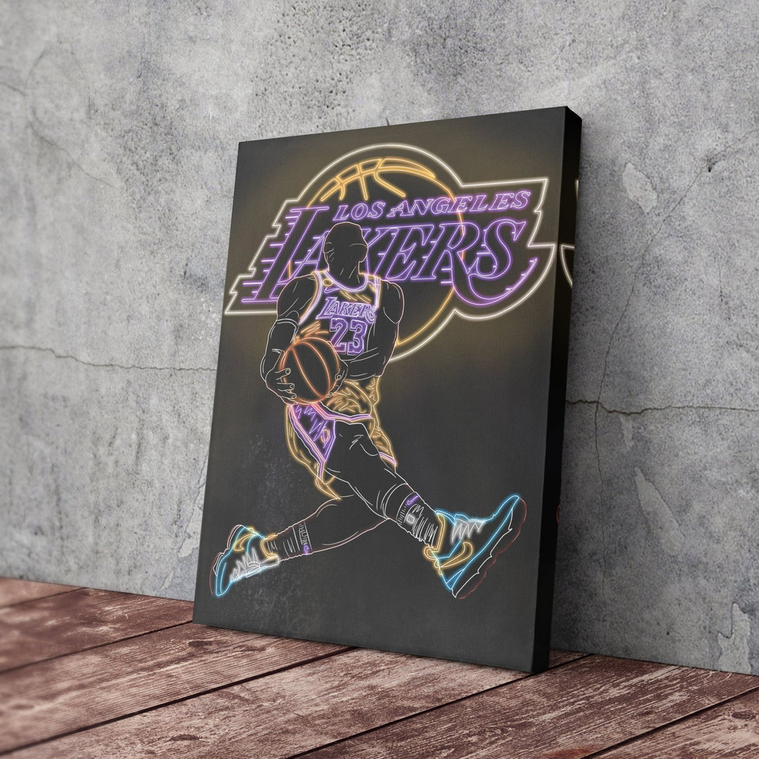 LeBron James Neon Canvas Art | Lakers Wall Decor - CanvasNeon