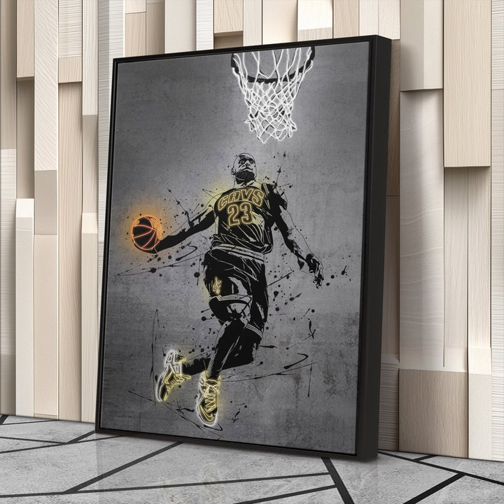 Lebron James Neon Canvas Art | Modern Wall Decor for Cavaliers Fans - CanvasNeon