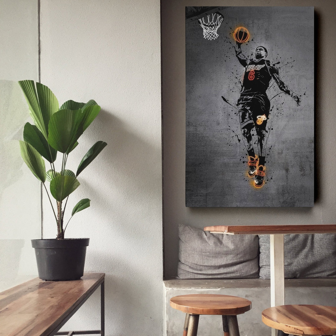 Lebron James Neon Canvas Art | Modern Wall Decor for Heat Fans - CanvasNeon