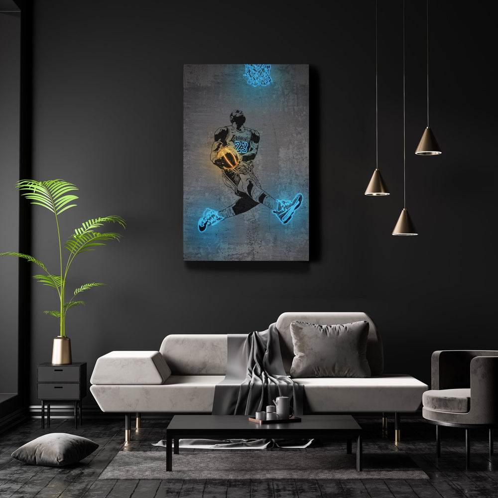 Lebron James Neon Canvas Art | Modern Wall Decor for Lakers Fans - CanvasNeon