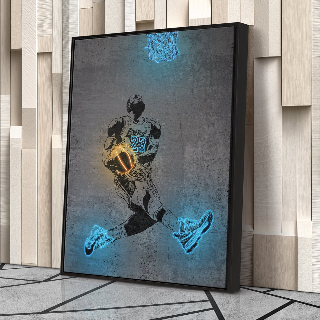 Lebron James Neon Canvas Art | Modern Wall Decor for Lakers Fans - CanvasNeon