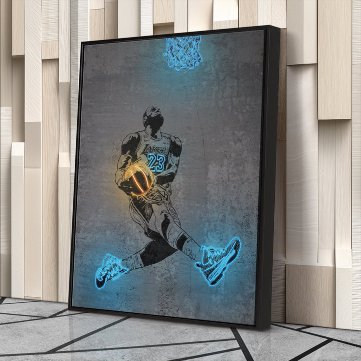 Lebron James Neon Canvas Art | Modern Wall Decor for Lakers Fans - CanvasNeon