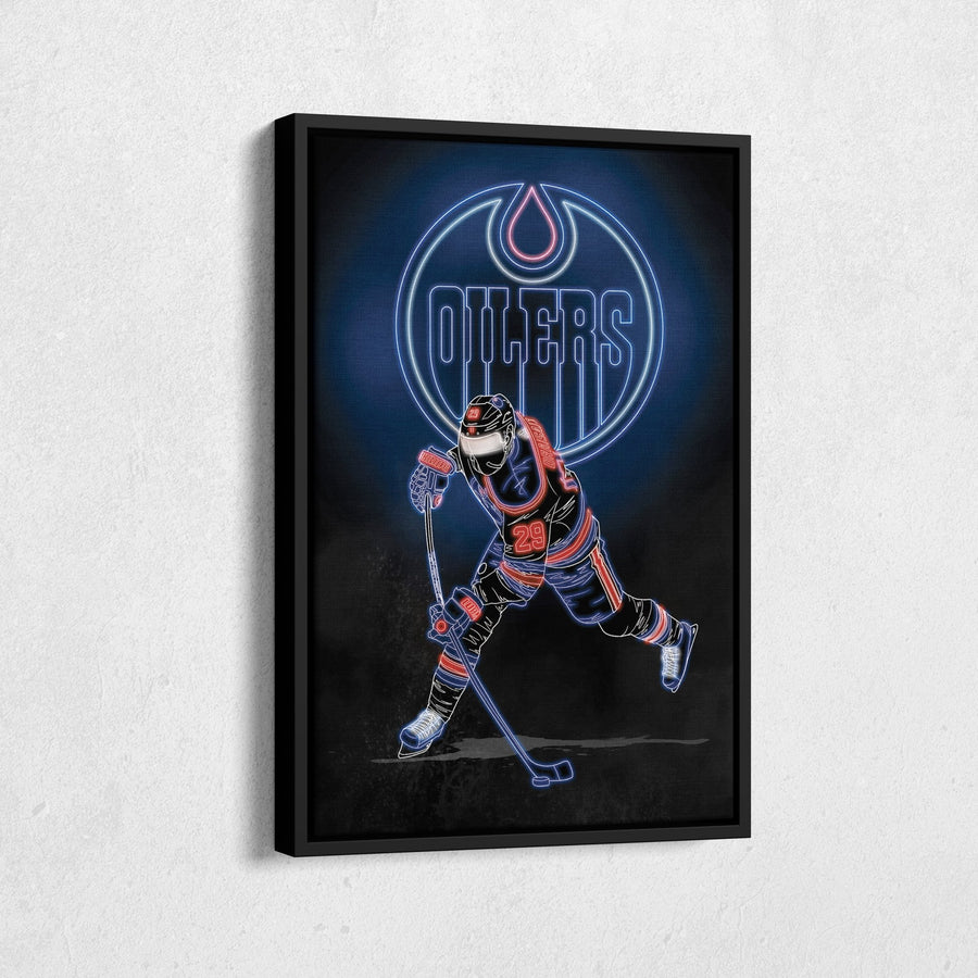 Leon Draisaitl Neon Canvas Art | Oilers Wall Decor - CanvasNeon