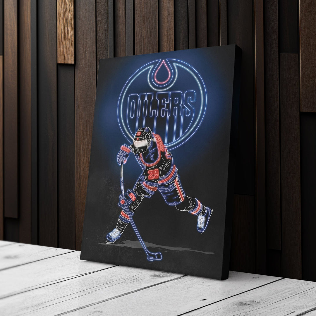 Leon Draisaitl Neon Canvas Art | Oilers Wall Decor - CanvasNeon