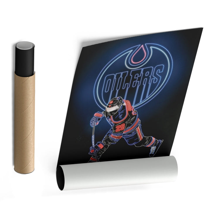 Leon Draisaitl Neon Canvas Art | Oilers Wall Decor - CanvasNeon
