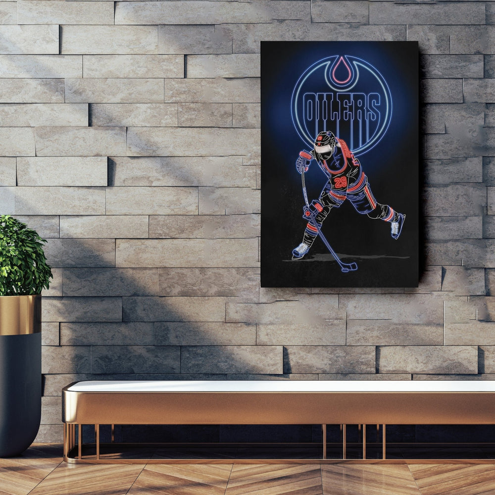 Leon Draisaitl Neon Canvas Art | Oilers Wall Decor - CanvasNeon