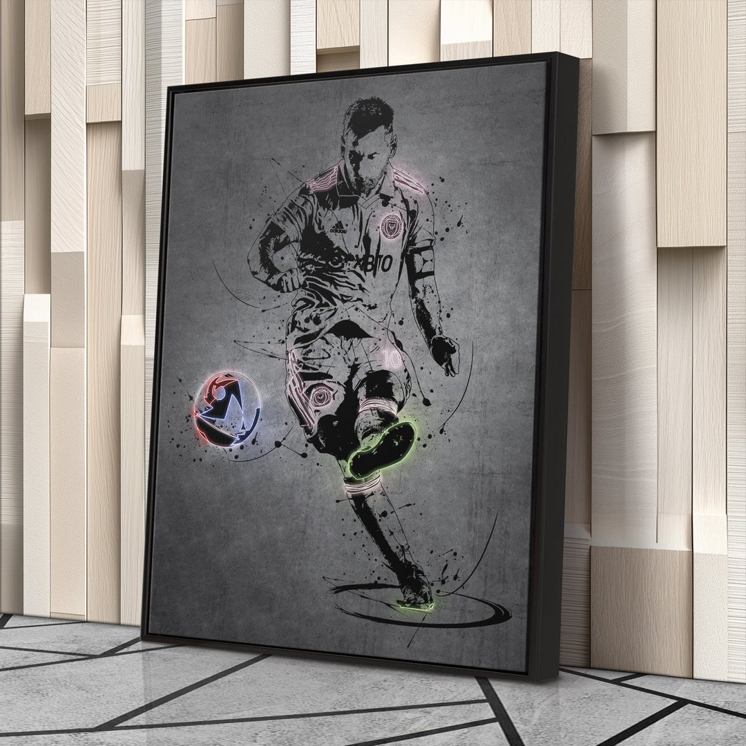 Lionel Messi Neon Canvas Art | Modern Wall Decor for Miami Fans - CanvasNeon
