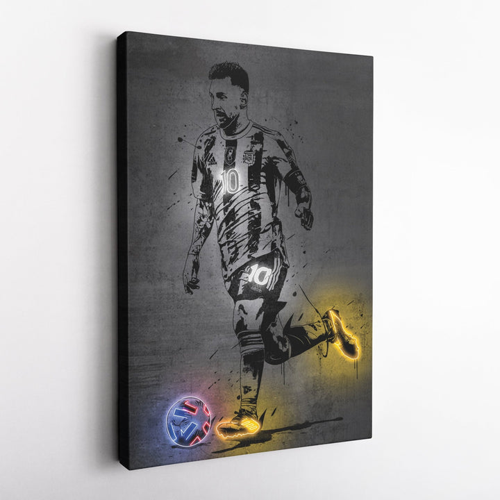 Lionel Messi Neon Canvas Art | Modern Wall Decor for Soccer Fans - CanvasNeon