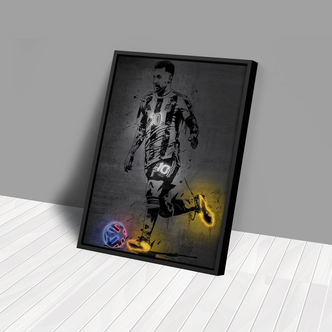 Lionel Messi Neon Canvas Art | Modern Wall Decor for Soccer Fans - CanvasNeon