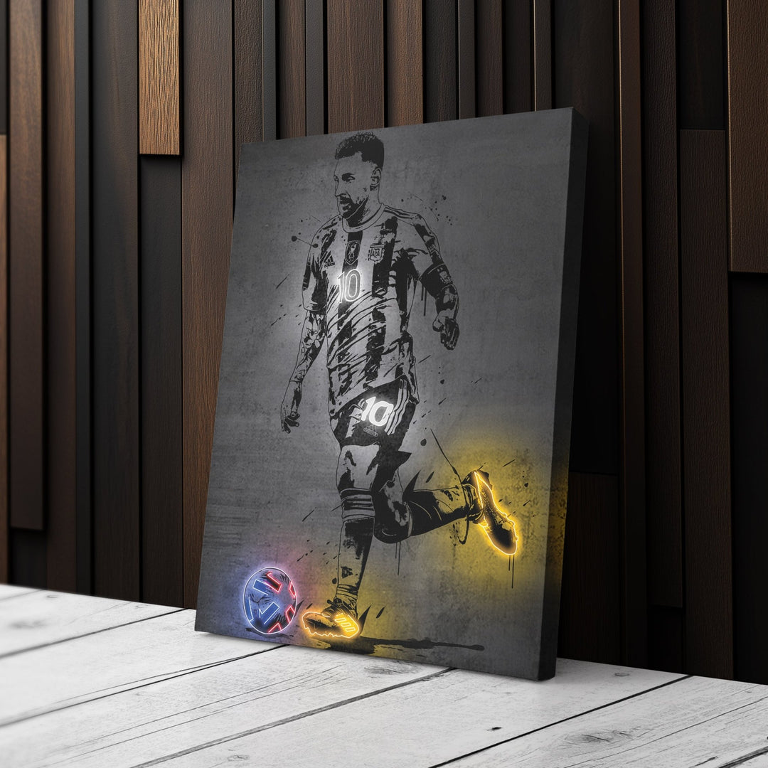 Lionel Messi Neon Canvas Art | Modern Wall Decor for Soccer Fans - CanvasNeon