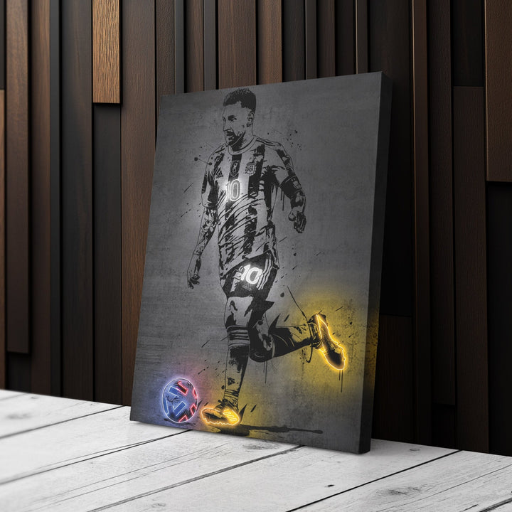 Lionel Messi Neon Canvas Art | Modern Wall Decor for Soccer Fans - CanvasNeon