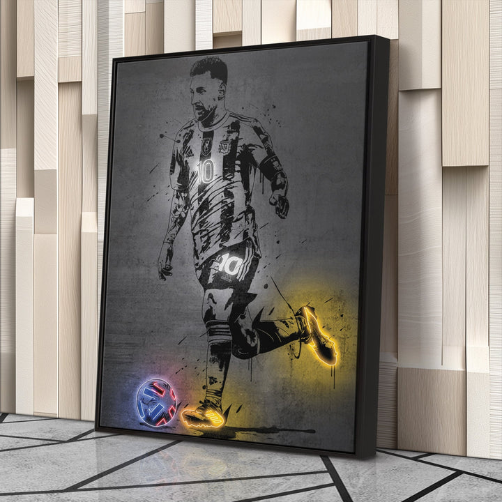 Lionel Messi Neon Canvas Art | Modern Wall Decor for Soccer Fans - CanvasNeon