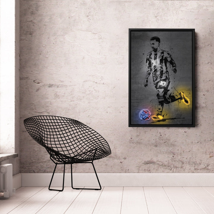Lionel Messi Neon Canvas Art | Modern Wall Decor for Soccer Fans - CanvasNeon