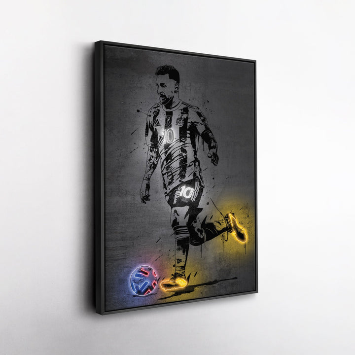 Lionel Messi Neon Canvas Art | Modern Wall Decor for Soccer Fans - CanvasNeon