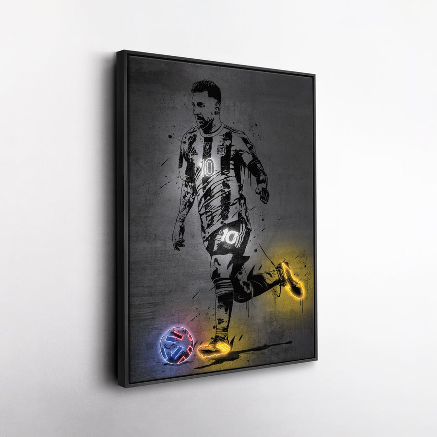 Lionel Messi Neon Canvas Art | Modern Wall Decor for Soccer Fans - CanvasNeon