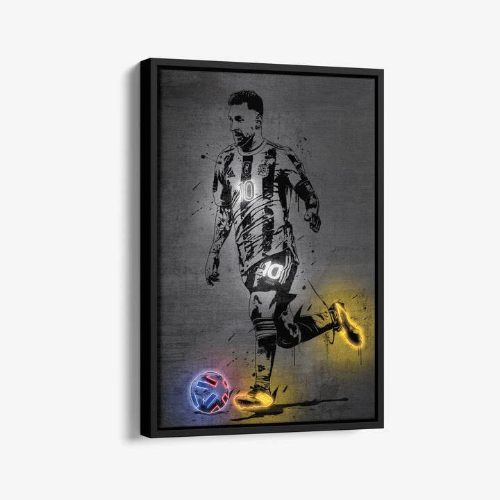 Lionel Messi Neon Canvas Art | Modern Wall Decor for Soccer Fans - CanvasNeon
