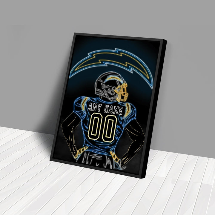 Los Angeles Chargers Personalized Jersey Canvas | Neon Wall Art - CanvasNeon