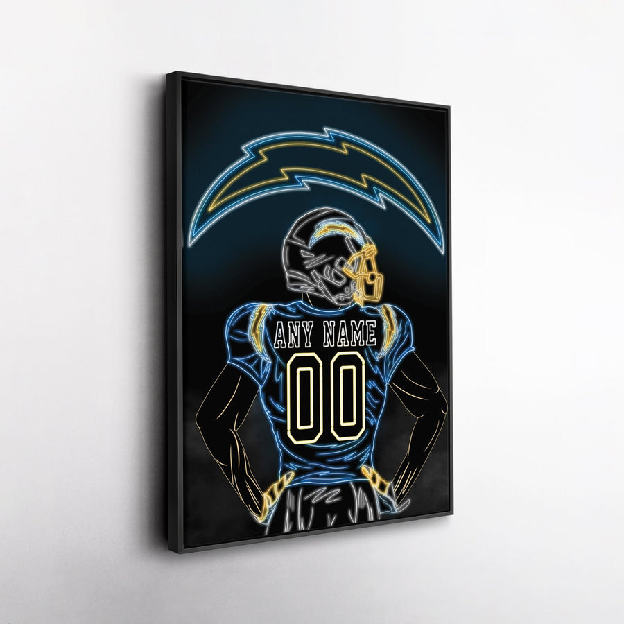 Los Angeles Chargers Personalized Jersey Canvas | Neon Wall Art - CanvasNeon