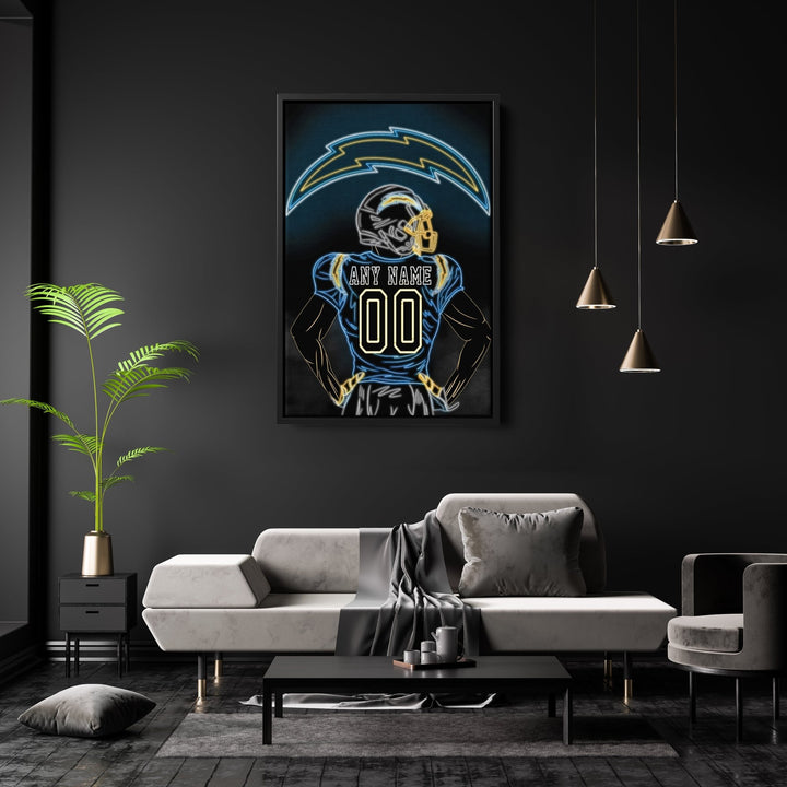 Los Angeles Chargers Personalized Jersey Canvas | Neon Wall Art - CanvasNeon