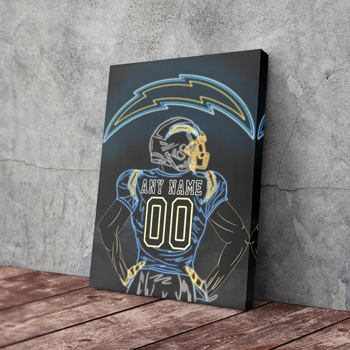 Los Angeles Chargers Personalized Jersey Canvas | Neon Wall Art - CanvasNeon