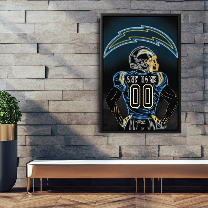 Los Angeles Chargers Personalized Jersey Canvas | Neon Wall Art - CanvasNeon