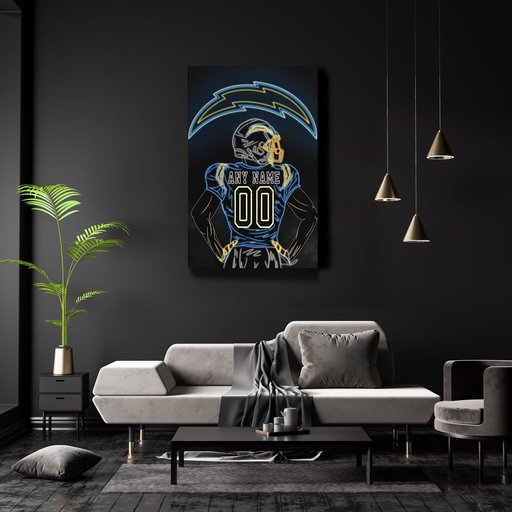 Los Angeles Chargers Personalized Jersey Canvas | Neon Wall Art - CanvasNeon