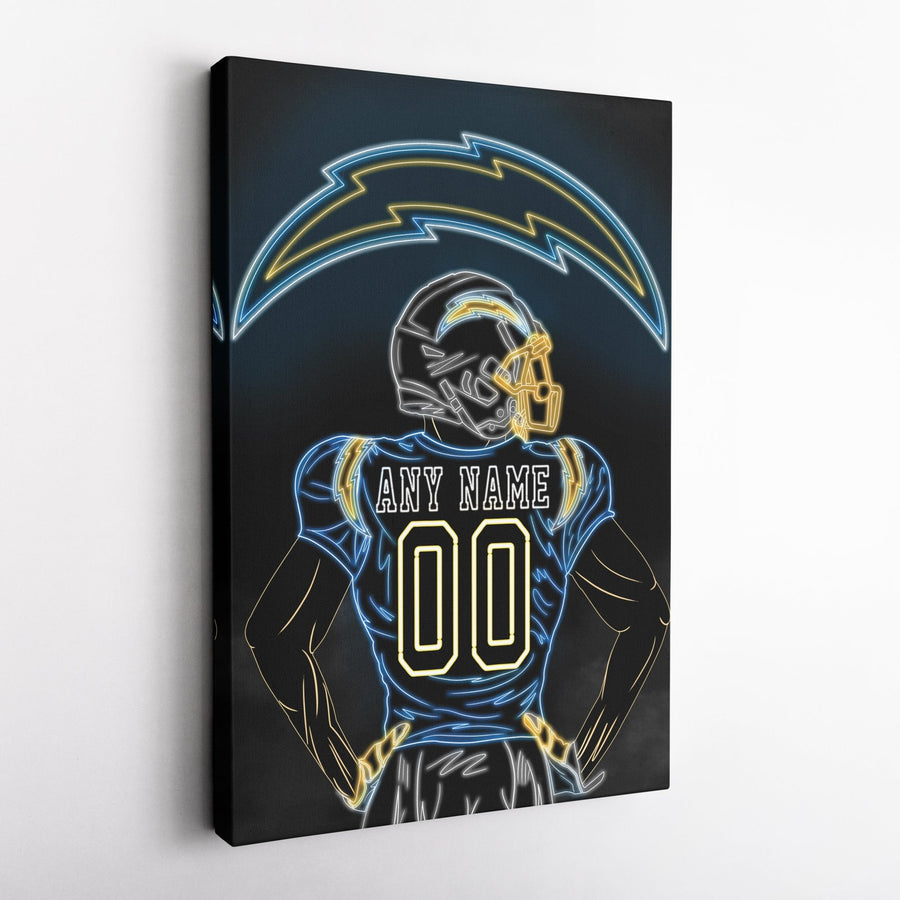 Los Angeles Chargers Personalized Jersey Canvas | Neon Wall Art - CanvasNeon