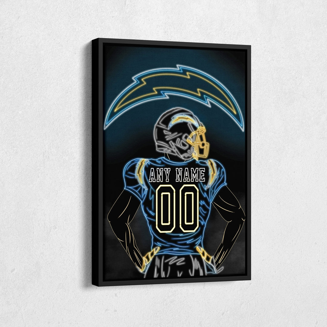 Los Angeles Chargers Personalized Jersey Canvas | Neon Wall Art - CanvasNeon