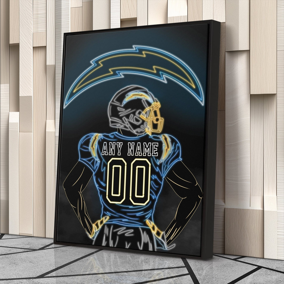 Los Angeles Chargers Personalized Jersey Canvas | Neon Wall Art - CanvasNeon