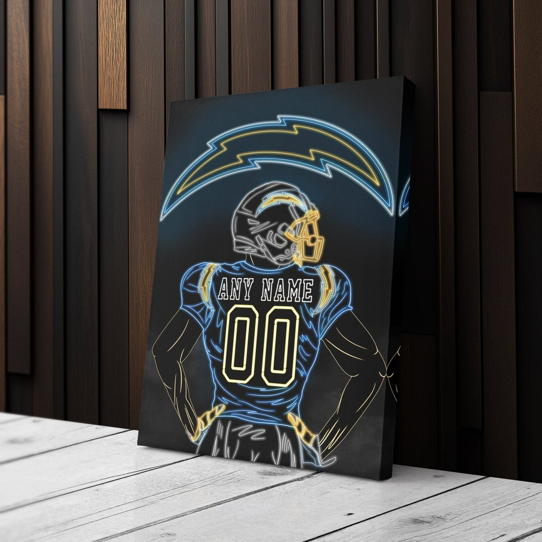Los Angeles Chargers Personalized Jersey Canvas | Neon Wall Art - CanvasNeon
