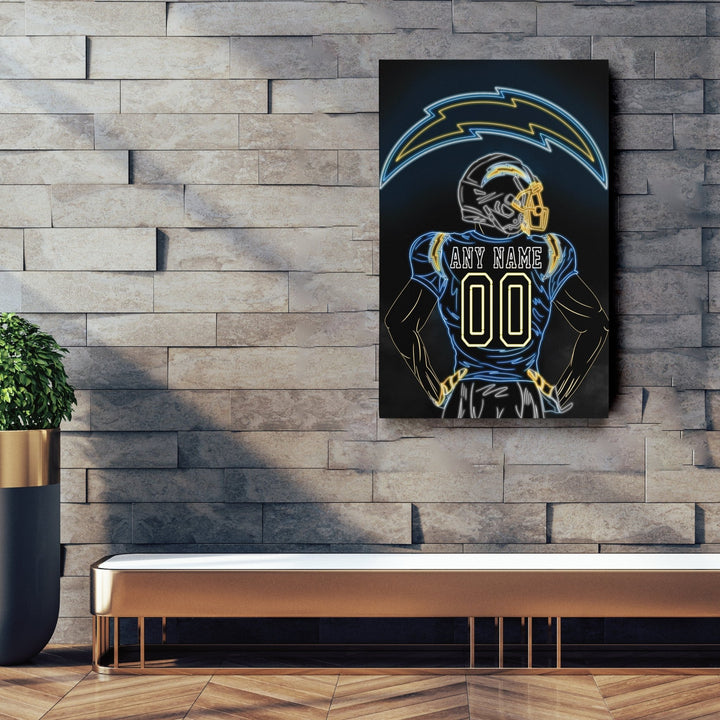 Los Angeles Chargers Personalized Jersey Canvas | Neon Wall Art - CanvasNeon