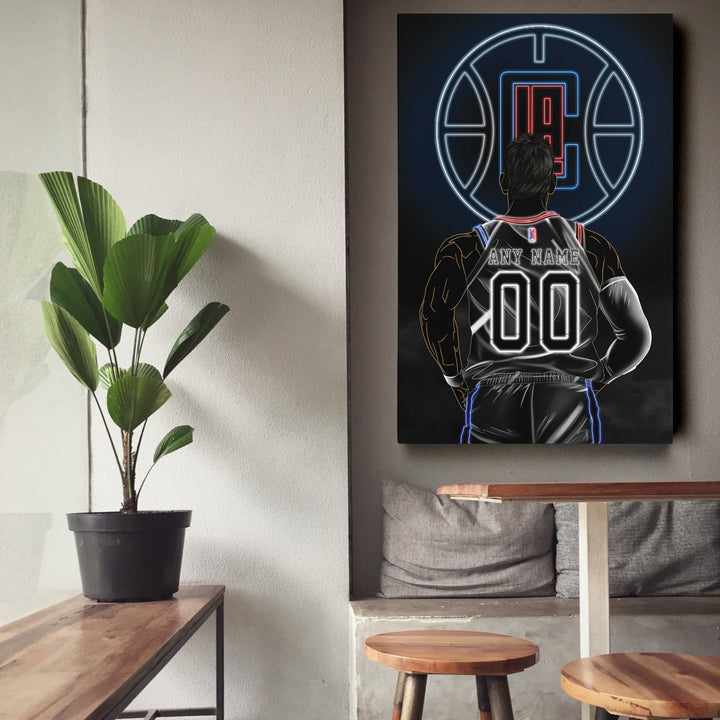 Los Angeles Clippers Personalized Jersey Canvas | Neon Wall Art - CanvasNeon