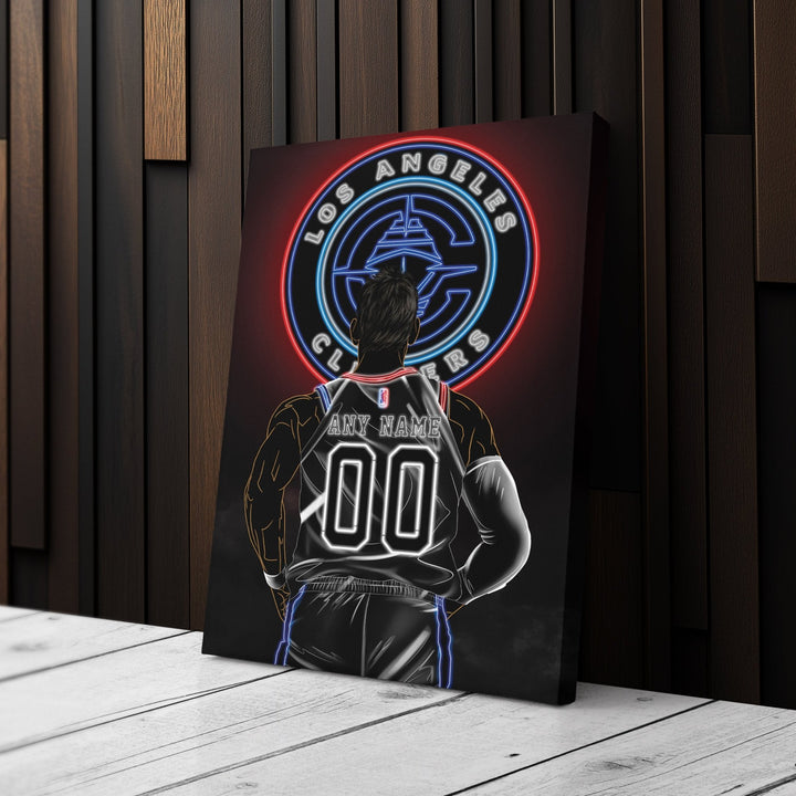 Los Angeles Clippers Personalized Jersey Canvas | Neon Wall Art - CanvasNeon