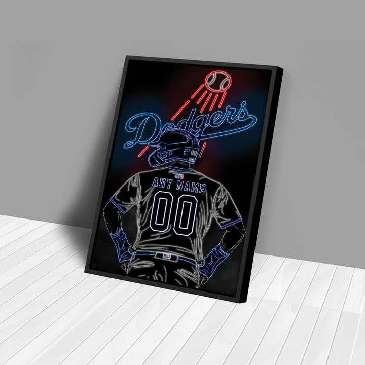 Los Angeles Dodgers Personalized Jersey Canvas | Neon Wall Art - CanvasNeon