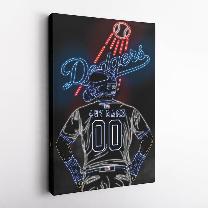 Los Angeles Dodgers Personalized Jersey Canvas | Neon Wall Art - CanvasNeon
