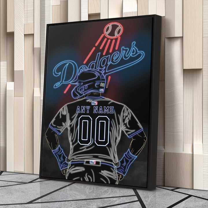 Los Angeles Dodgers Personalized Jersey Canvas | Neon Wall Art - CanvasNeon