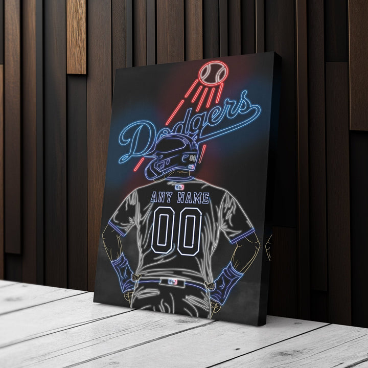 Los Angeles Dodgers Personalized Jersey Canvas | Neon Wall Art - CanvasNeon