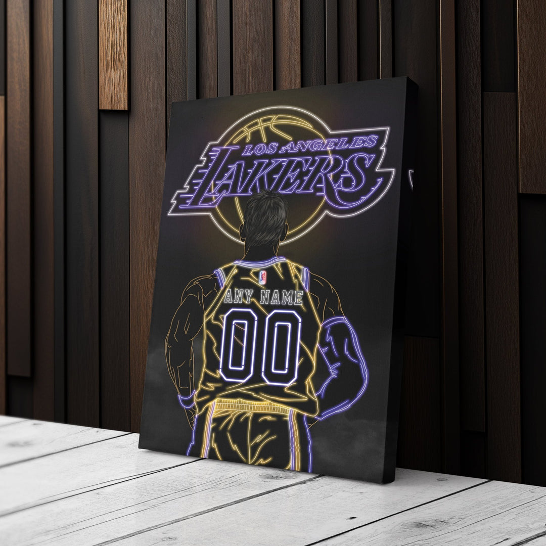 Los Angeles Lakers Personalized Jersey Canvas | Neon Wall Art - CanvasNeon