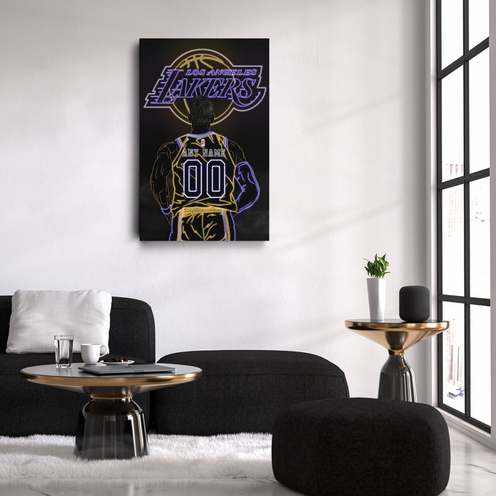 Los Angeles Lakers Personalized Jersey Canvas | Neon Wall Art - CanvasNeon