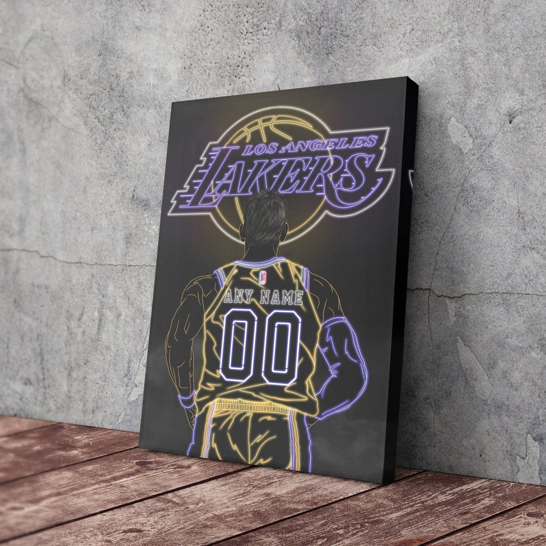 Los Angeles Lakers Personalized Jersey Canvas | Neon Wall Art - CanvasNeon